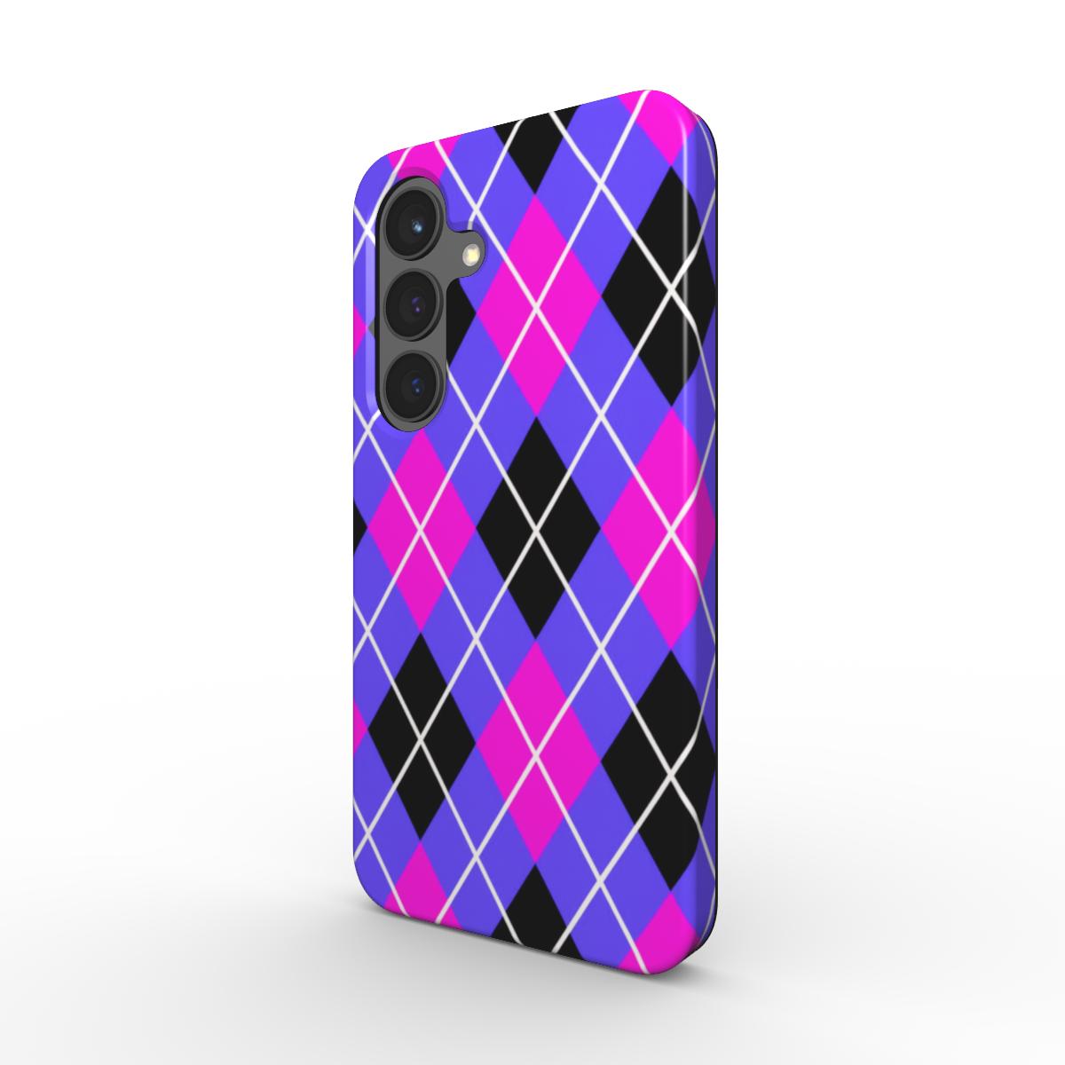 Tough Case im Argyle Design Pink Lila Schwarz, seitliche Ansicht