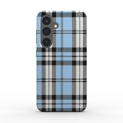 Rueckansicht der stoßfesten Handyhuelle im Hellblau Schwarz Weiss Karo Muster