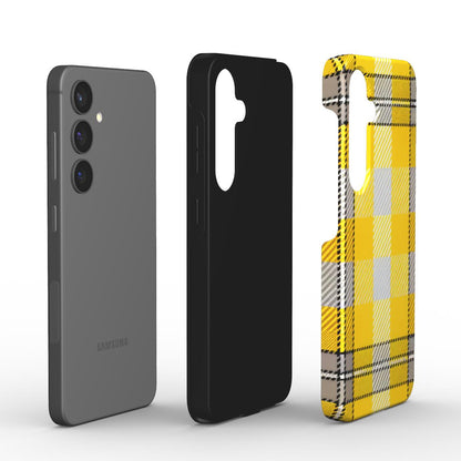 Explosionsdarstellung der Dual-Layer PC+TPU Konstruktion des Gelb-Karo Cases