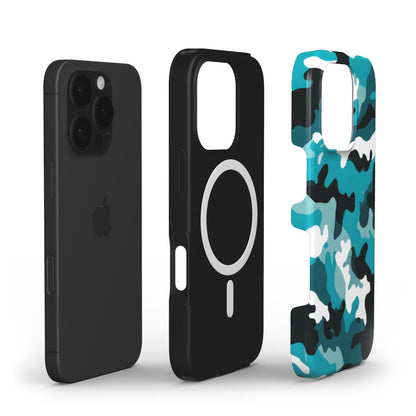 Camouflage Aqua Blue MagSafe Tough Handyhülle mit Dual-Layer-Aufbau und MagSafe