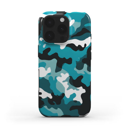 Camouflage Aqua Blue MagSafe Tough Handyhülle Rückseite
