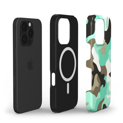Camouflage Mint Teal MagSafe Tough Handyhülle mit iPhone und Schutzhülle im Detail