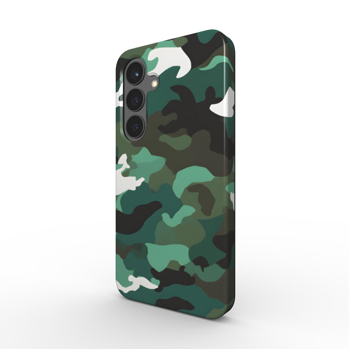 Camouflage Woodland Green Stoßfeste Handyhülle in 3D Ansicht schräg