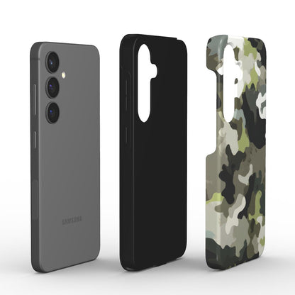 Woodland Green Camouflage Tough Case – zerlegte Ansicht mit Handy