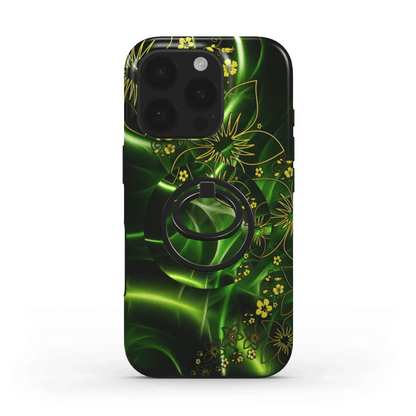 Handyhülle mit passendem floralen Glanzdesign in Grün und Gelb