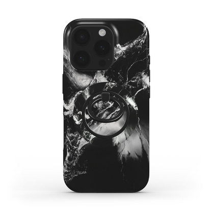 Komplette Kombi: Ringhalter & Hülle im Schwarz-Marmor-Design