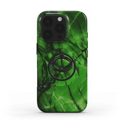 Grün-marmorierter Ringhalter auf passender Hülle in Nahaufnahme