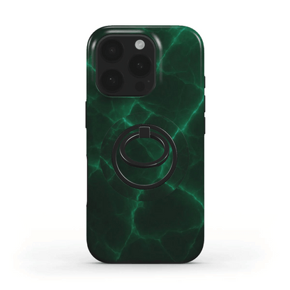 Grün-marmorierter Magnet-Ringhalter auf passender Handyhülle