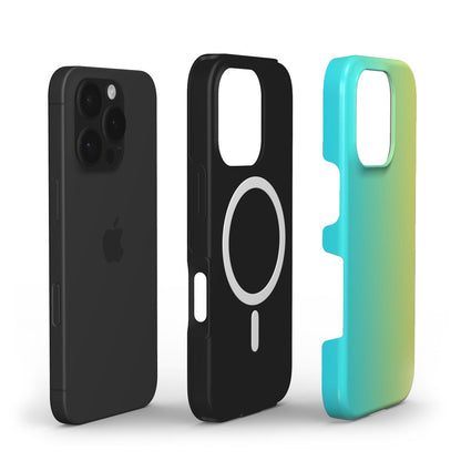 MagSafe Handyhuelle Blau Gelb Gradient mit PC- und TPU-Doppellayer in Explosionsansicht