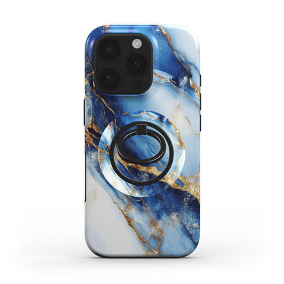  Blau-Weißer Ringhalter auf passender Marmor-Handyhülle im gleichen Design