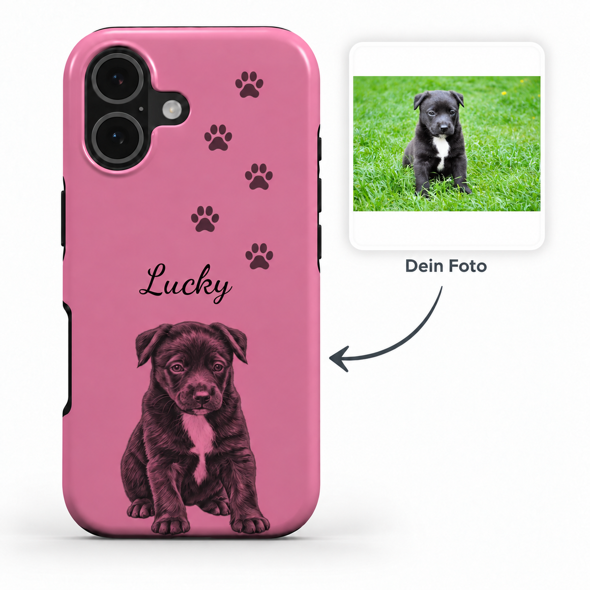 Pfoten | 04 | Rosa | Front – Beispiel Lucky mit vollständigem Tierfoto rechts