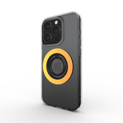 Magnetischer Ringhalter Orange-Gelb auf iPhone – schräge Ansicht