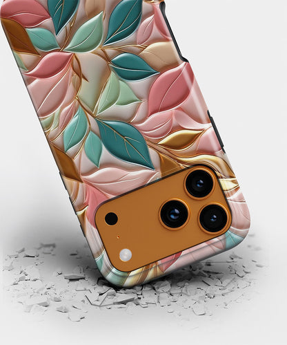 Stoßfeste Handyhülle mit verstärkten Kanten und 3D-Blätter-Design, Schutz im Alltag