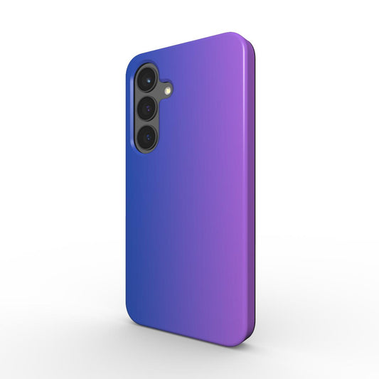  Stoßfeste Handyhülle in Blau-Violett, schräg von hinten mit Dual-Layer Schutz.