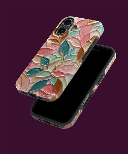 Stoßfeste Dual-Layer-Handyhülle aus PC und TPU, 3D-Blätter-Design, Explosionsansicht