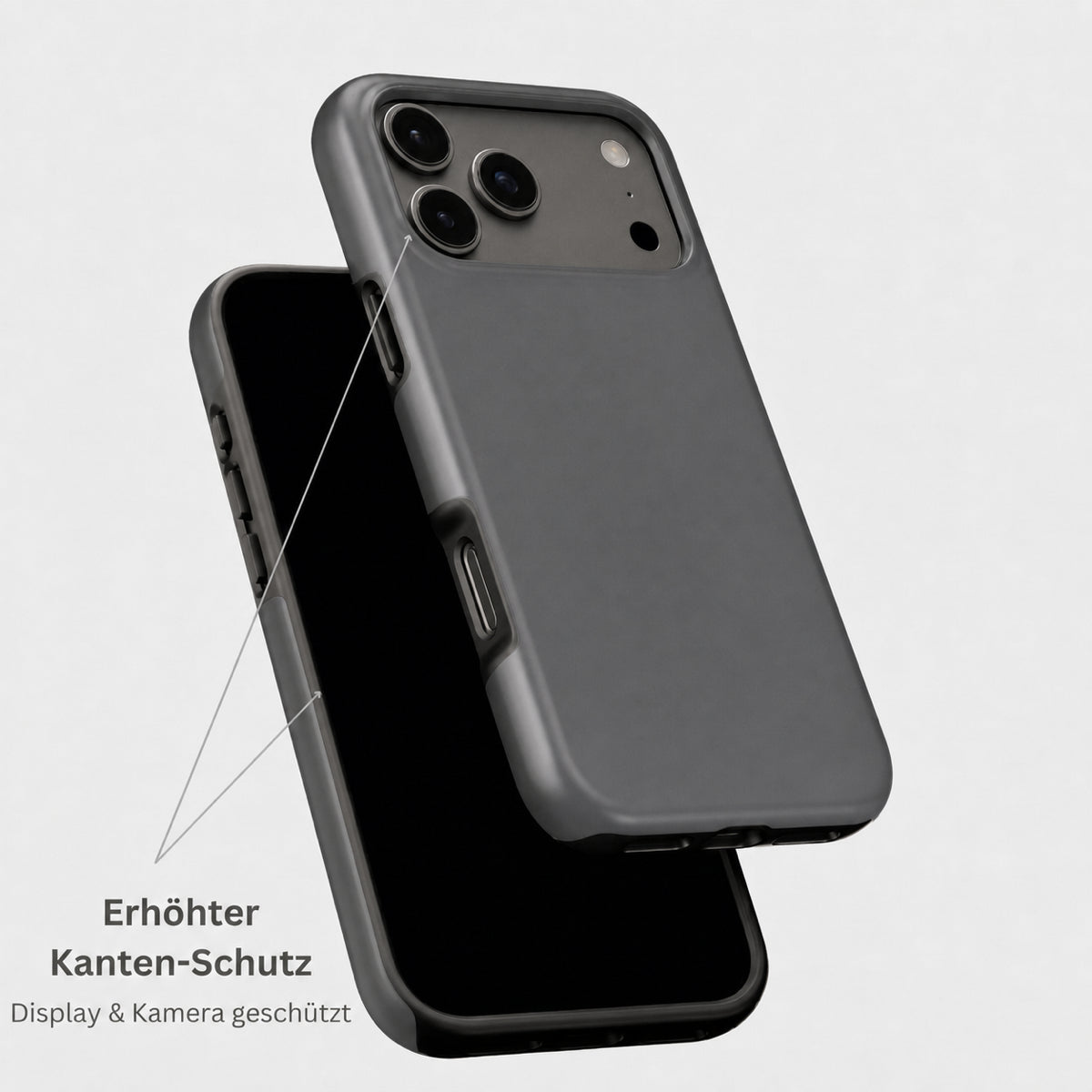 Erhöhter Kantenschutz einer stossfesten Handyhülle in Rauchgraphit